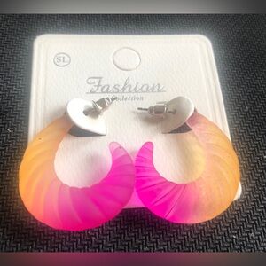 Heart Stud Ombre Crescent Hoop Earrings - Pink & Orange